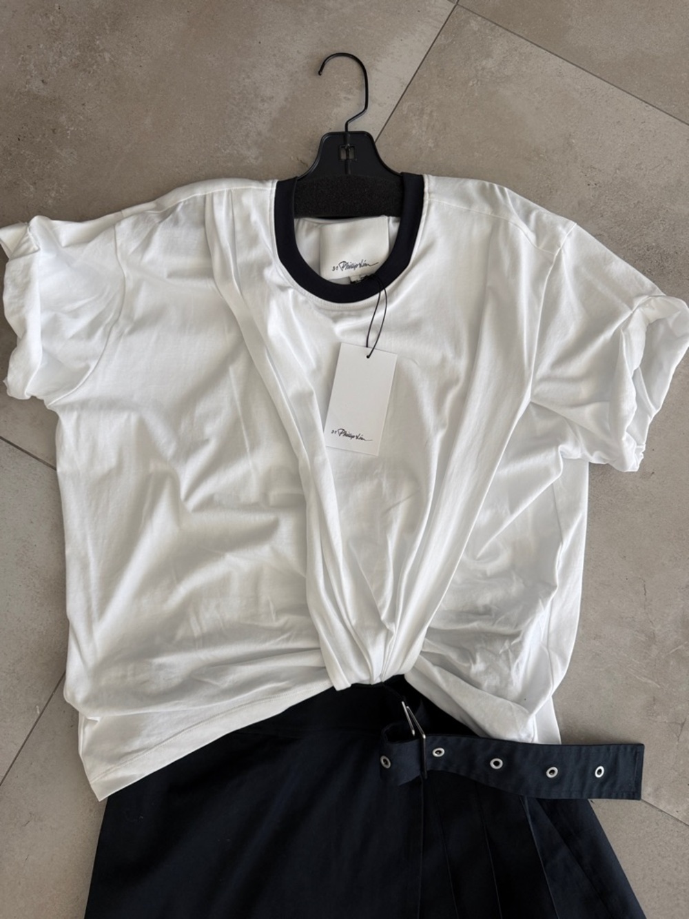 3.1 Phillip Lim White Tee with Black Lace-Trim Mini Skirt - Picture 7 of 9